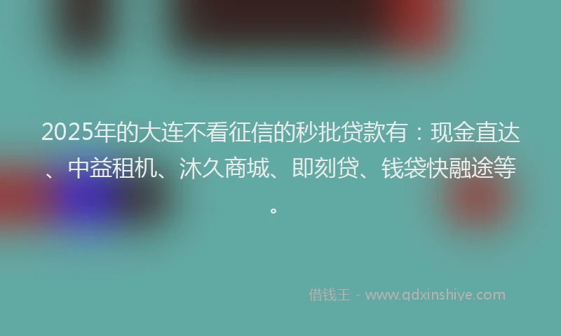 2025年的大连不看征信的秒批贷款有：现金直达、中益租机、沐久商城、即刻贷、钱袋快融途等。