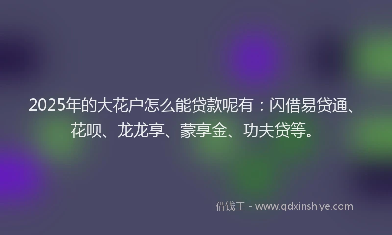 2025年的大花户怎么能贷款呢有：闪借易贷通、花呗、龙龙享、蒙享金、功夫贷等。