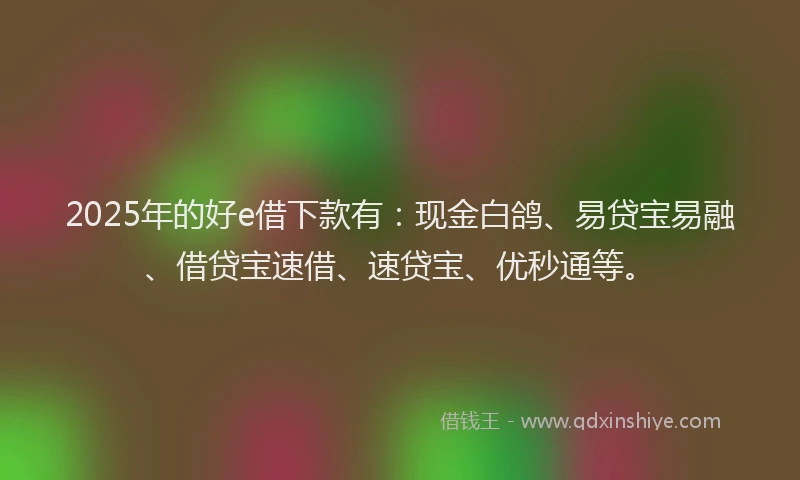 2025年的好e借下款有：现金白鸽、易贷宝易融、借贷宝速借、速贷宝、优秒通等。