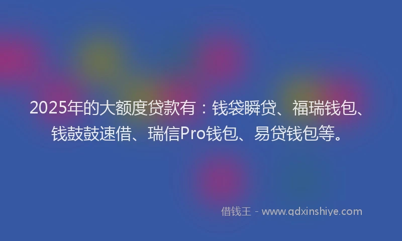 2025年的大额度贷款有：钱袋瞬贷、福瑞钱包、钱鼓鼓速借、瑞信Pro钱包、易贷钱包等。