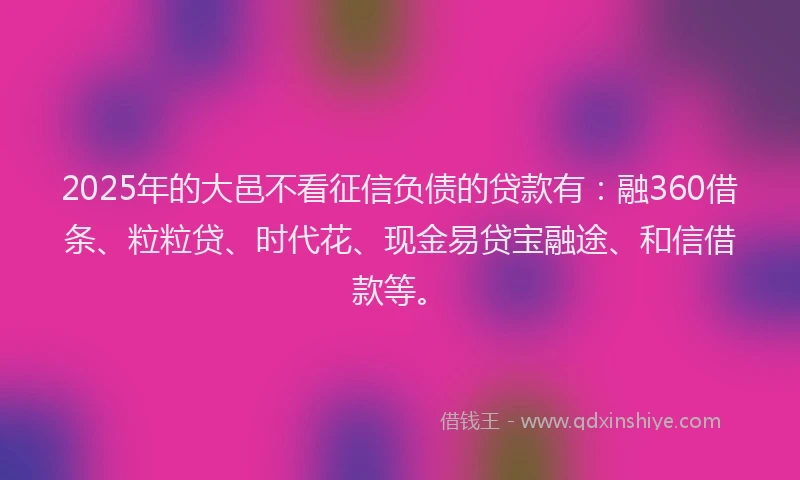 2025年的大邑不看征信负债的贷款有：融360借条、粒粒贷、时代花、现金易贷宝融途、和信借款等。