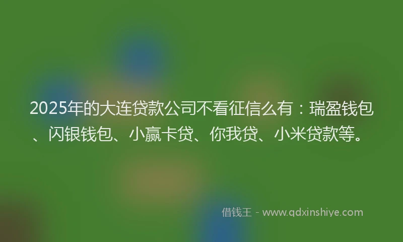 2025年的大连贷款公司不看征信么有：瑞盈钱包、闪银钱包、小赢卡贷、你我贷、小米贷款等。