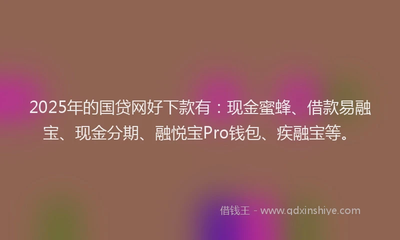 2025年的国贷网好下款有：现金蜜蜂、借款易融宝、现金分期、融悦宝Pro钱包、疾融宝等。