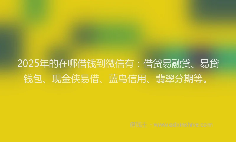 2025年的在哪借钱到微信有：借贷易融贷、易贷钱包、现金侠易借、蓝鸟信用、翡翠分期等。