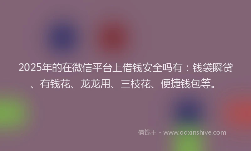 2025年的在微信平台上借钱安全吗有：钱袋瞬贷、有钱花、龙龙用、三枝花、便捷钱包等。