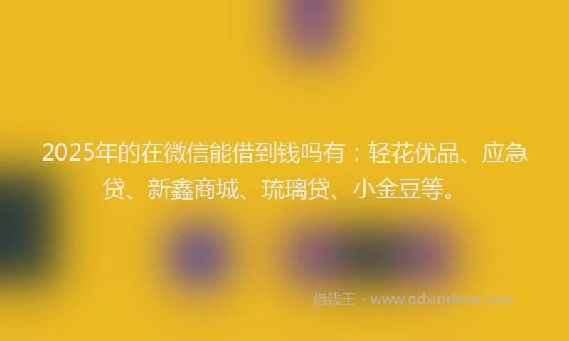 2025年的在微信能借到钱吗有：轻花优品、应急贷、新鑫商城、琉璃贷、小金豆等。