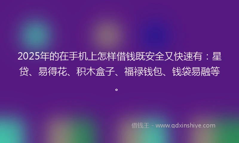 2025年的在手机上怎样借钱既安全又快速有:星贷、易得花、积木盒子、福禄钱包、钱袋易融等。