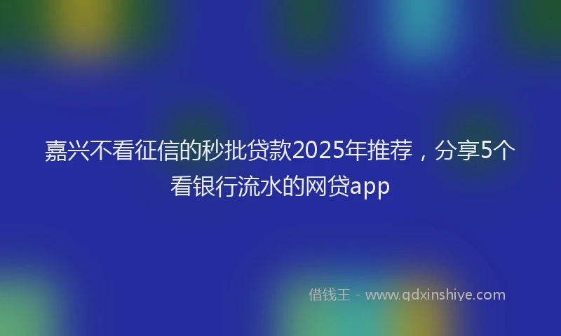 嘉兴不看征信的秒批贷款2025年推荐，分享5个看银行流水的网贷app