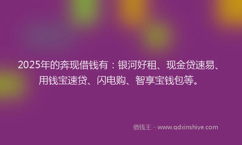 2025年的奔现借钱有：银河好租、现金贷速易、用钱宝速贷、闪电购、智享宝钱包等。