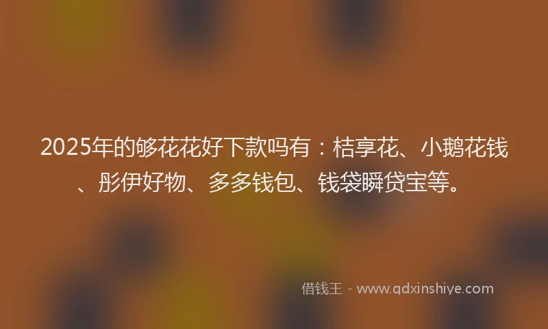 2025年的够花花好下款吗有：桔享花、小鹅花钱、彤伊好物、多多钱包、钱袋瞬贷宝等。