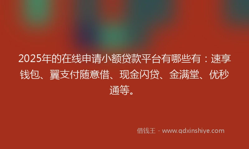 2025年的在线申请小额贷款平台有哪些有：速享钱包、翼支付随意借、现金闪贷、金满堂、优秒通等。