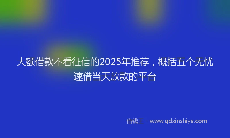 大额借款不看征信的2025年推荐，概括五个无忧速借当天放款的平台