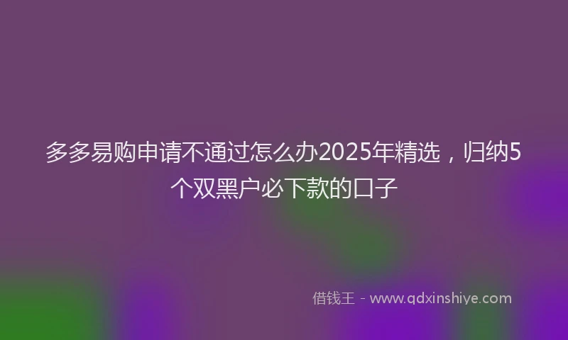 多多易购申请不通过怎么办2025年精选，归纳5个双黑户必下款的口子