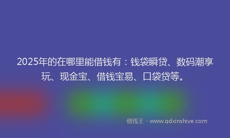 2025年的在哪里能借钱有：钱袋瞬贷、数码潮享玩、现金宝、借钱宝易、口袋贷等。