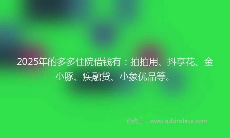 2025年的多多住院借钱有：拍拍用、抖享花、金小豚、疾融贷、小象优品等。