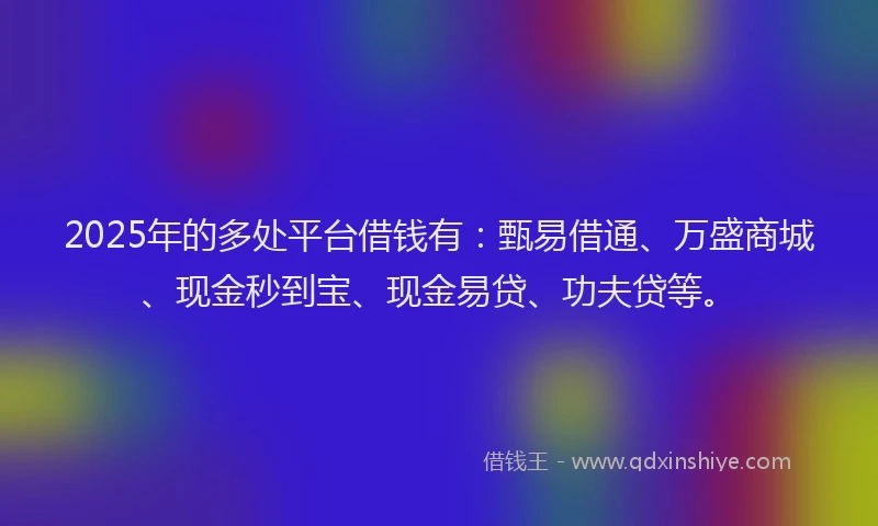 2025年的多处平台借钱有:甄易借通、万盛商城、现金秒到宝、现金易贷、功夫贷等。