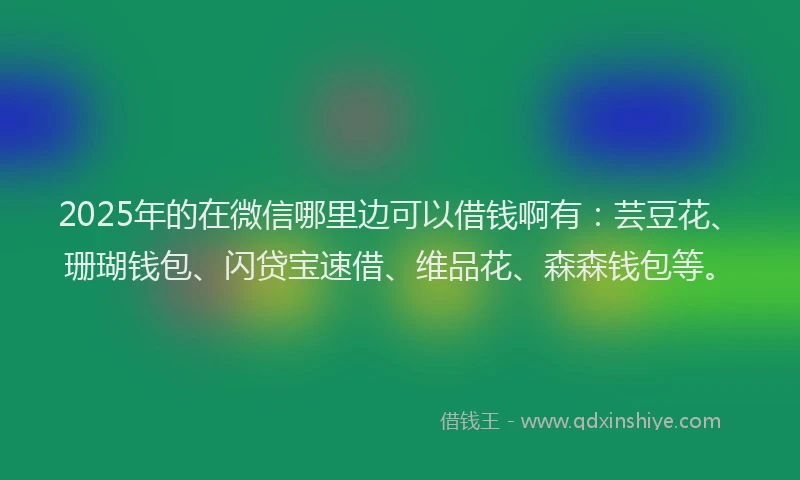 2025年的在微信哪里边可以借钱啊有：芸豆花、珊瑚钱包、闪贷宝速借、维品花、森森钱包等。