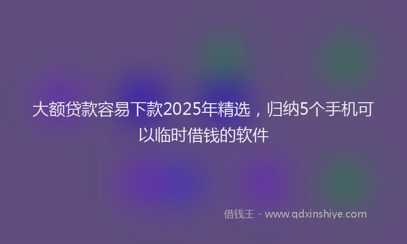 大额贷款容易下款2025年精选，归纳5个手机可以临时借钱的软件
