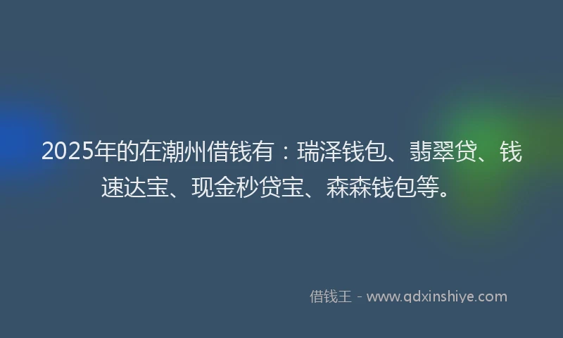 2025年的在潮州借钱有：瑞泽钱包、翡翠贷、钱速达宝、现金秒贷宝、森森钱包等。