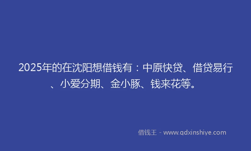 2025年的在沈阳想借钱有：中原快贷、借贷易行、小爱分期、金小豚、钱来花等。