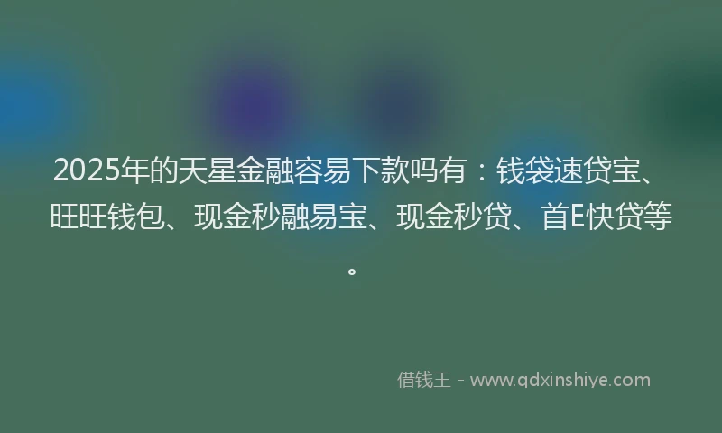2025年的天星金融容易下款吗有：钱袋速贷宝、旺旺钱包、现金秒融易宝、现金秒贷、首E快贷等。