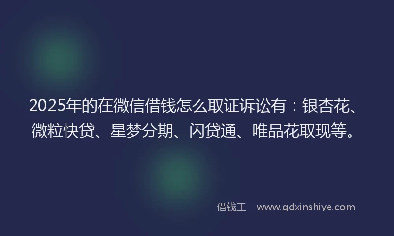 2025年的在微信借钱怎么取证诉讼有：银杏花、微粒快贷、星梦分期、闪贷通、唯品花取现等。
