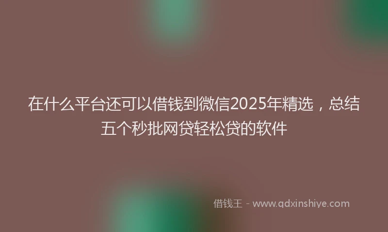 在什么平台还可以借钱到微信2025年精选，总结五个秒批网贷轻松贷的软件