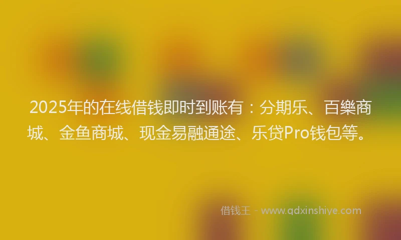 2025年的在线借钱即时到账有：分期乐、百樂商城、金鱼商城、现金易融通途、乐贷Pro钱包等。