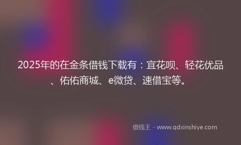2025年的在金条借钱下载有：宜花呗、轻花优品、佑佑商城、e微贷、速借宝等。