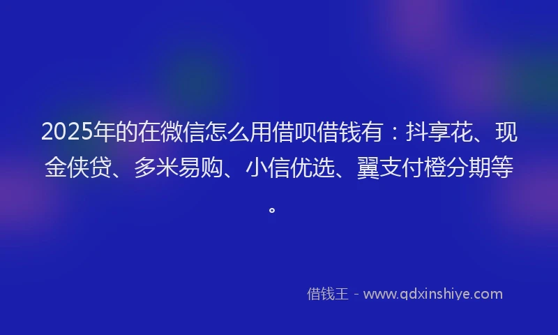 2025年的在微信怎么用借呗借钱有：抖享花、现金侠贷、多米易购、小信优选、翼支付橙分期等。