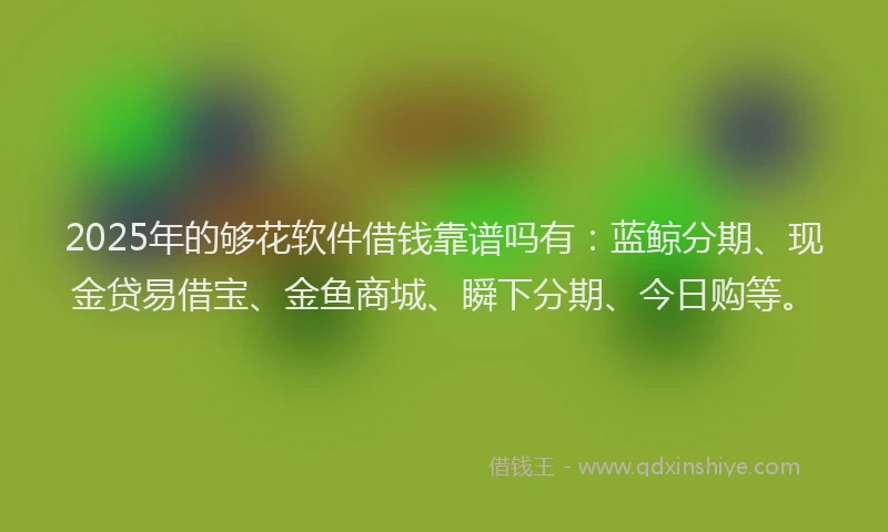 2025年的够花软件借钱靠谱吗有：蓝鲸分期、现金贷易借宝、金鱼商城、瞬下分期、今日购等。