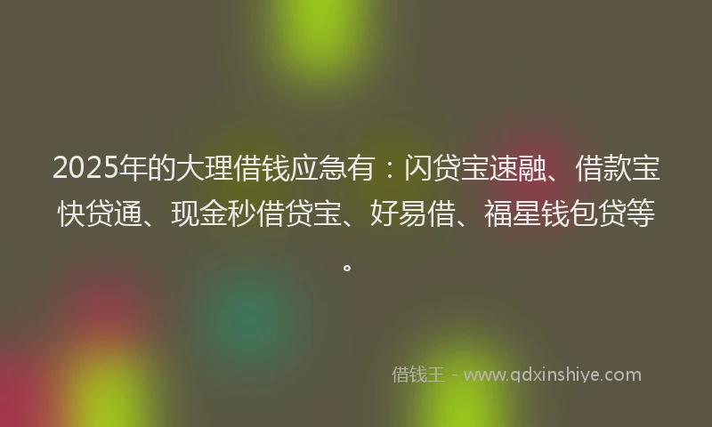 2025年的大理借钱应急有：闪贷宝速融、借款宝快贷通、现金秒借贷宝、好易借、福星钱包贷等。