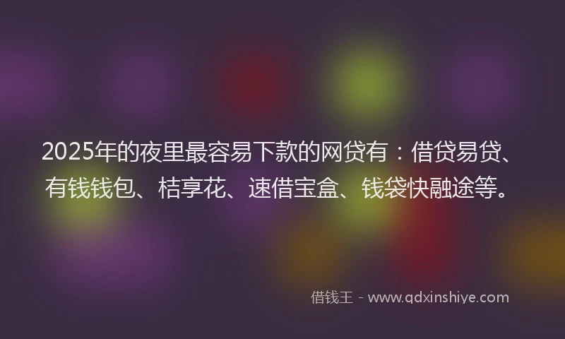 2025年的夜里最容易下款的网贷有：借贷易贷、有钱钱包、桔享花、速借宝盒、钱袋快融途等。