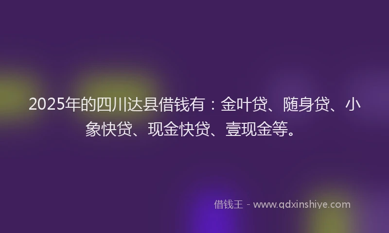 2025年的四川达县借钱有：金叶贷、随身贷、小象快贷、现金快贷、壹现金等。