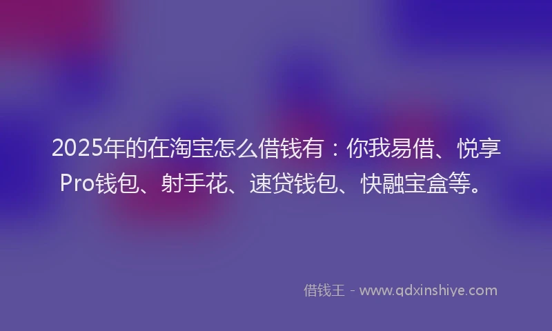 2025年的在淘宝怎么借钱有：你我易借、悦享Pro钱包、射手花、速贷钱包、快融宝盒等。