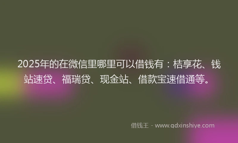 2025年的在微信里哪里可以借钱有：桔享花、钱站速贷、福瑞贷、现金站、借款宝速借通等。