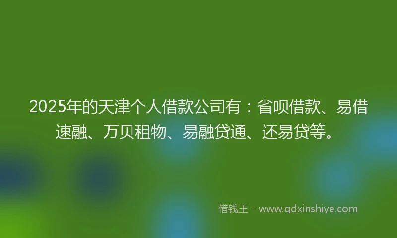 2025年的天津个人借款公司有：省呗借款、易借速融、万贝租物、易融贷通、还易贷等。