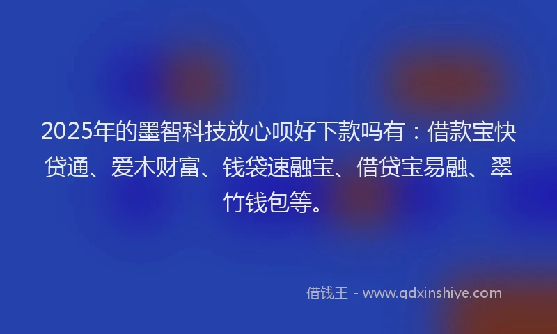2025年的墨智科技放心呗好下款吗有：借款宝快贷通、爱木财富、钱袋速融宝、借贷宝易融、翠竹钱包等。