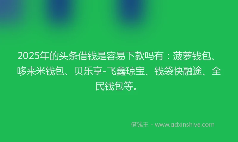 2025年的头条借钱是容易下款吗有：菠萝钱包、哆来米钱包、贝乐享-飞鑫琼宝、钱袋快融途、全民钱包等。
