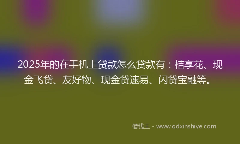 2025年的在手机上贷款怎么贷款有：桔享花、现金飞贷、友好物、现金贷速易、闪贷宝融等。