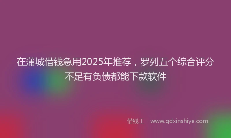 在蒲城借钱急用2025年推荐，罗列五个综合评分不足有负债都能下款软件