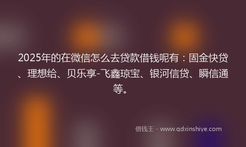 2025年的在微信怎么去贷款借钱呢有：固金快贷、理想给、贝乐享-飞鑫琼宝、银河信贷、瞬信通等。