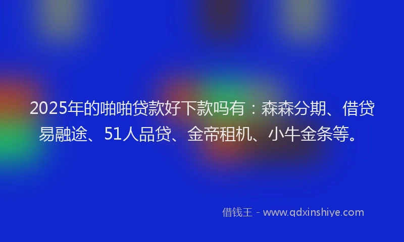 2025年的啪啪贷款好下款吗有：森森分期、借贷易融途、51人品贷、金帝租机、小牛金条等。