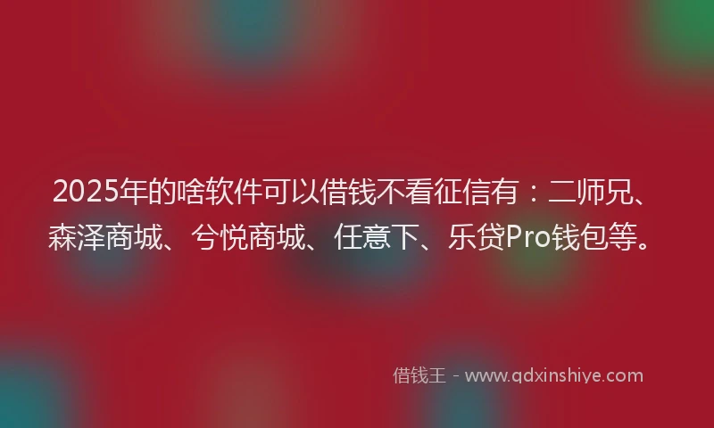 2025年的啥软件可以借钱不看征信有：二师兄、森泽商城、兮悦商城、任意下、乐贷Pro钱包等。
