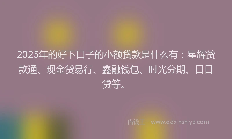 2025年的好下口子的小额贷款是什么有：星辉贷款通、现金贷易行、鑫融钱包、时光分期、日日贷等。