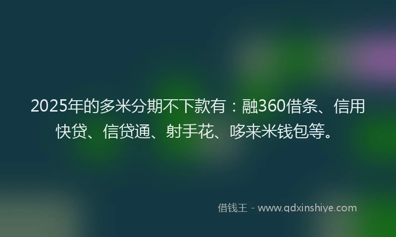 2025年的多米分期不下款有：融360借条、信用快贷、信贷通、射手花、哆来米钱包等。