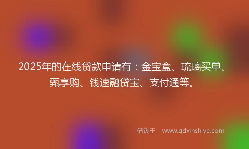 2025年的在线贷款申请有：金宝盒、琉璃买单、甄享购、钱速融贷宝、支付通等。