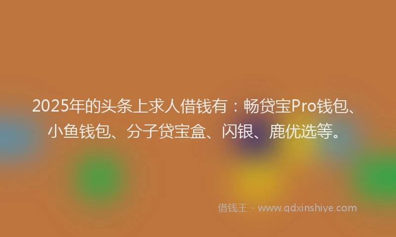 2025年的头条上求人借钱有：畅贷宝Pro钱包、小鱼钱包、分子贷宝盒、闪银、鹿优选等。