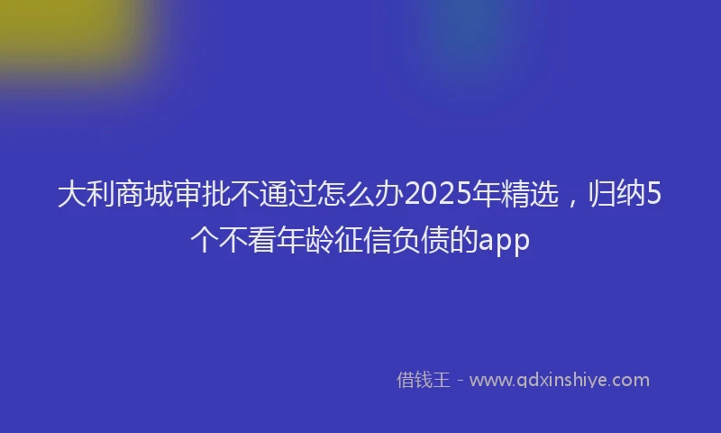 大利商城审批不通过怎么办2025年精选，归纳5个不看年龄征信负债的app