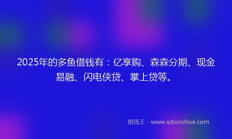2025年的多鱼借钱有：亿享购、森森分期、现金易融、闪电侠贷、掌上贷等。